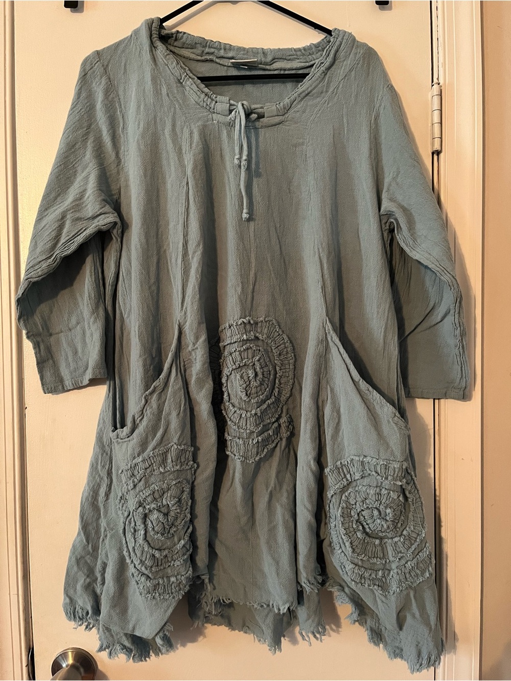 Oh My Gauze! Size 2 Blue Cotton Gauze Lagenlook Tunic Dress Pockets Boho Arts